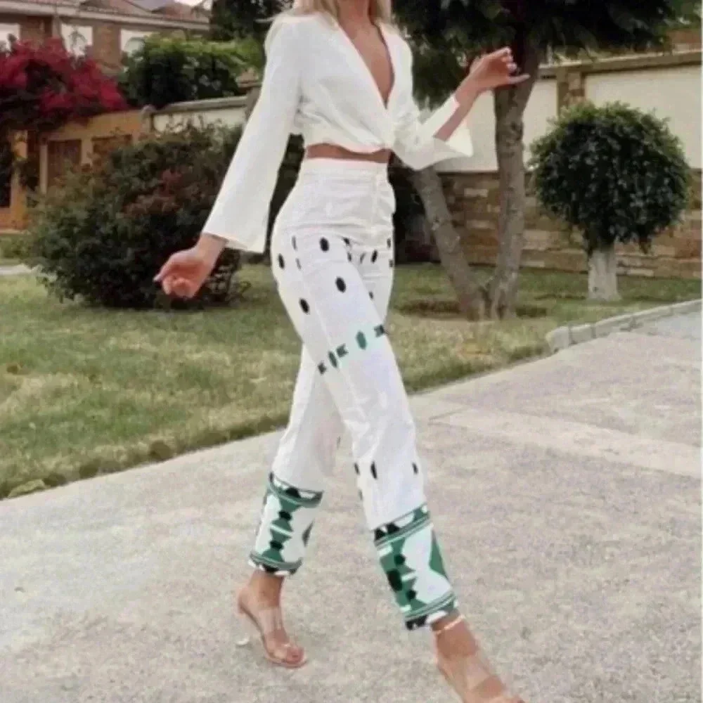 Zara Embroidered linen blend tribal pants 25”